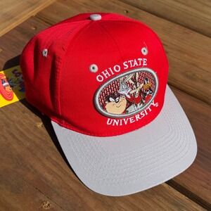Vintage 1997 Ohio State Buckeyes Looney Tunes Snapback Hat Red Grey NWT Taz Bugs